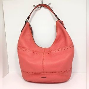 Calvin Klein CK Pink Salmon Avery Pebble Hobo Handbag Satchel Purse Shoulderbag